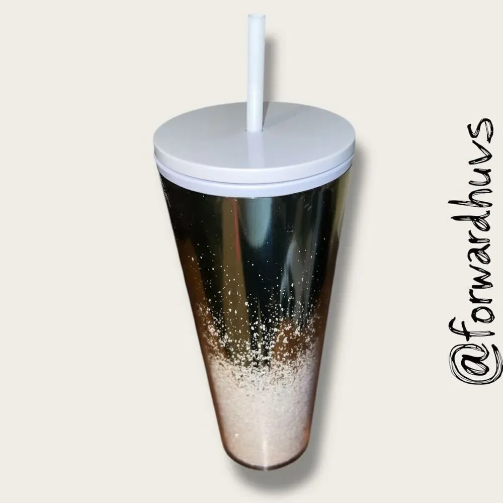 Starbucks Holiday Gold Cascading Snow Glitter Tumbler – Venti 24 oz